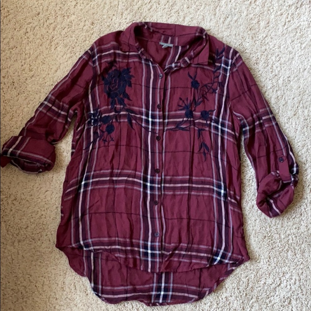 Burgundy plaid button down